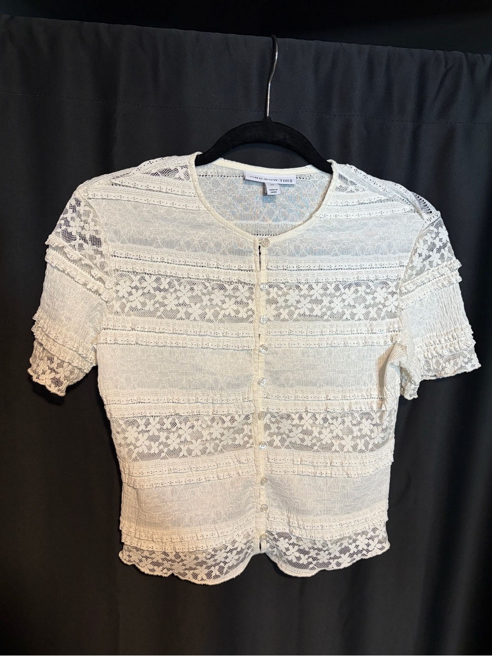 A Now This White Lace Button-Down Short Sleeve Blouse